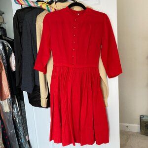 Gorgeous Vintage 1950s Red Wool Fit Flare Party Dress
